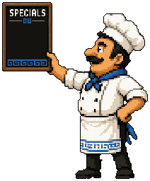 Giorgos, the head cook, holding up the specials board