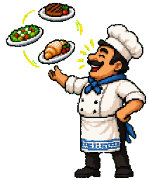 Giorgos holding open a menu, cross-referencing two sections at once